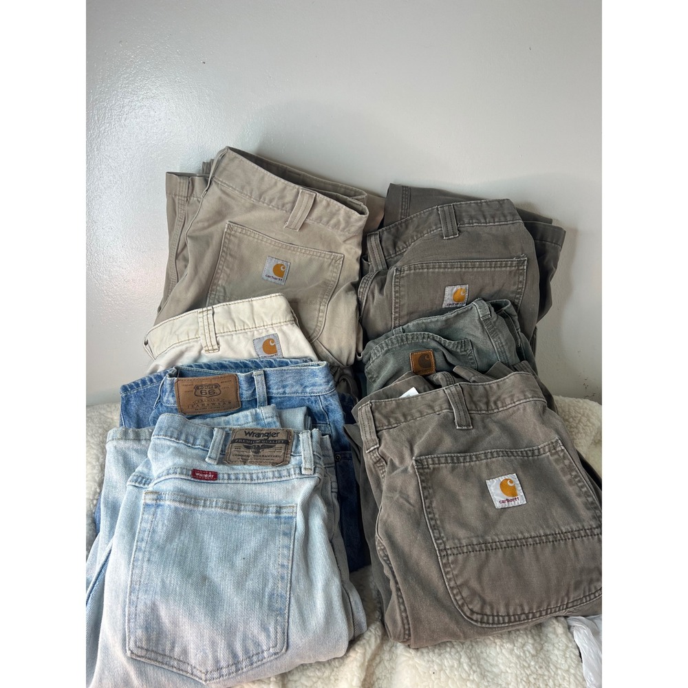 Lot of 7 Men's Carhartt Carpenter Pants Wrangler Jeans Cargo Shorts 34x32